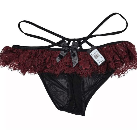 Frederick's of Hollywood Jade Crotchless Panty in Burgandy and Black Plus 1X NWT - Picture 1 of 4